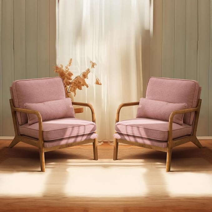 Bonnlo Pink Accent Chairs Set of 2, Upholstered Mid Century Modern Lounge by Bonnlo