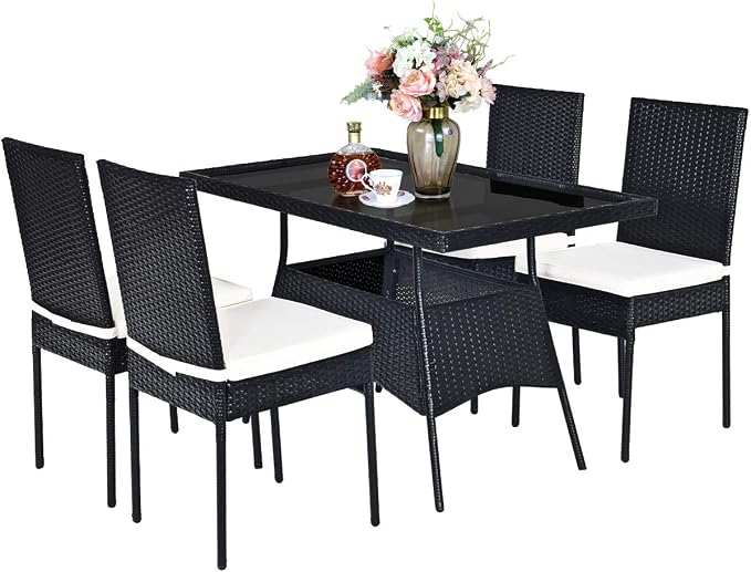 Tangkula 5 Piece Wicker Patio Dining Set, Outdoor Rattan Table & Chairs Set - Image 8