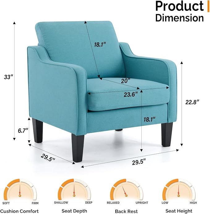 VINGLI Accent Chairs for Living Room Mid Century Modern Chair Sofa Chair - Image 2