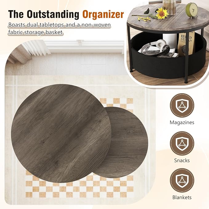 Tangkula Round Nesting Coffee Table Set of 2, Wooden Center End Table - Image 6