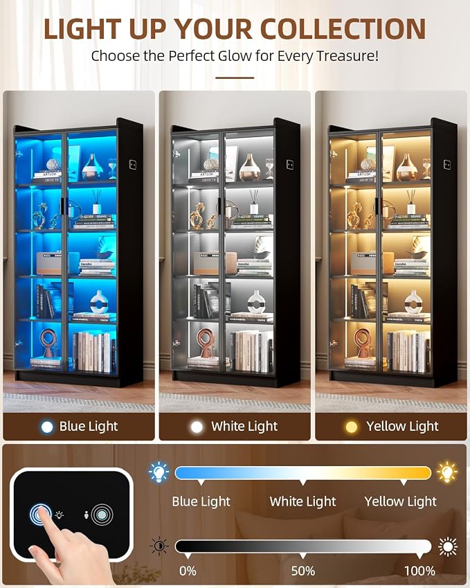 Dystler Display Cabinet with Glass Doors and Shelves, 5 Tier Display Case - Image 4