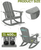 Outdoor Oversized Adirondack Rocking Chairs, All Weather HDPE Patio Rocking - Image 2