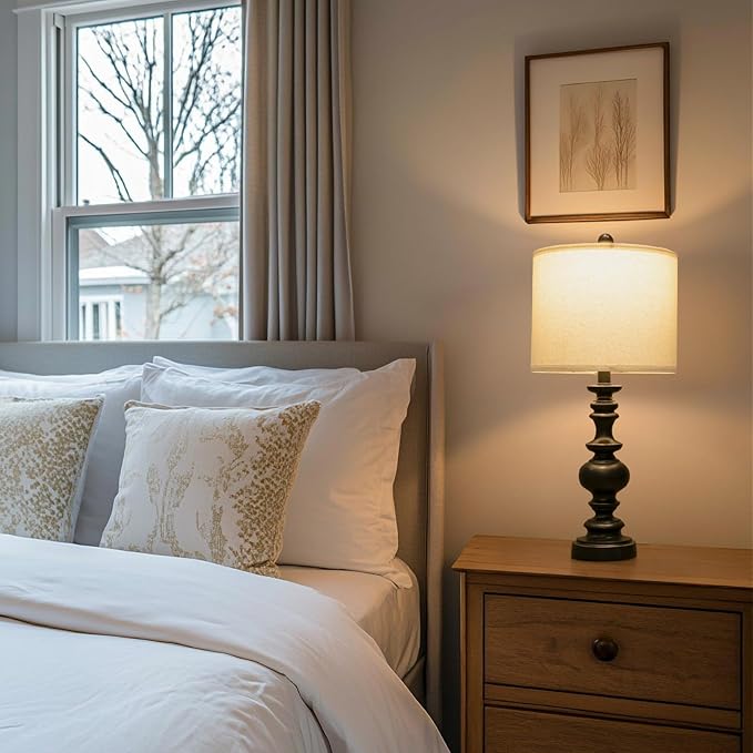 BOBOMOMO 24" Traditional Farmhouse Table Lamp Set of 2, Vintage Resin Lamps - Image 4