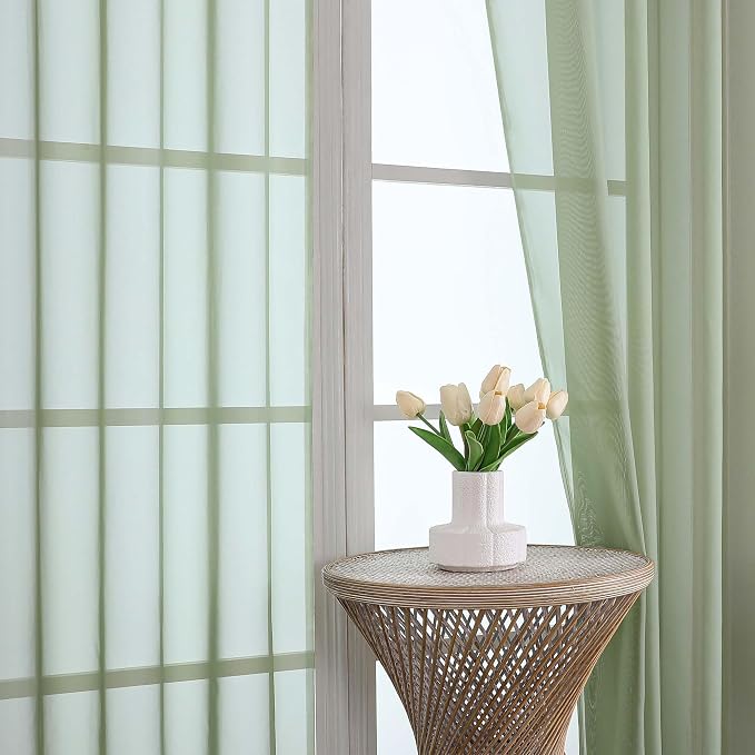 Sage Green Sheer Curtains 108 Inches Long - Image 2