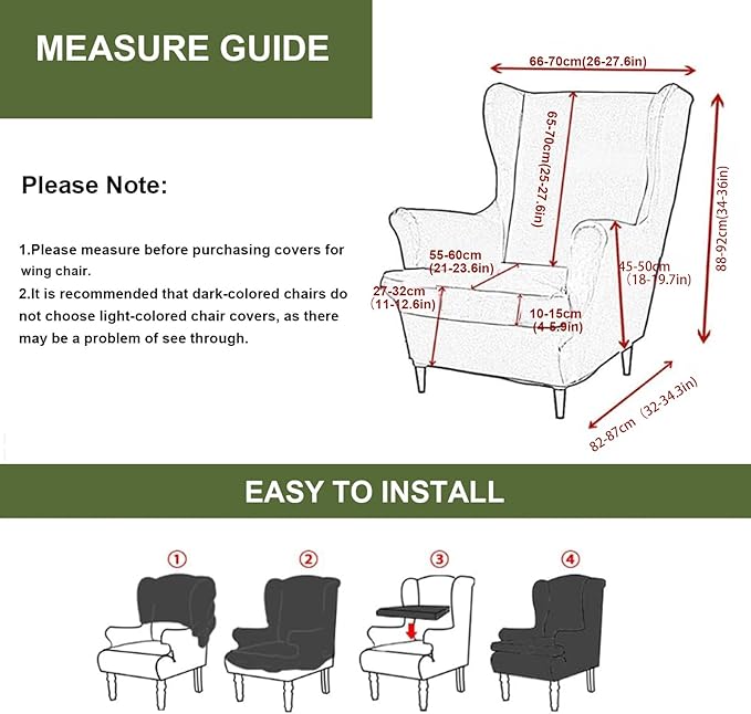 HAOYONG Waterproof Wing Chair Slipcovers Stretch Wingback Chair Covers 4 Pieces - Image 3