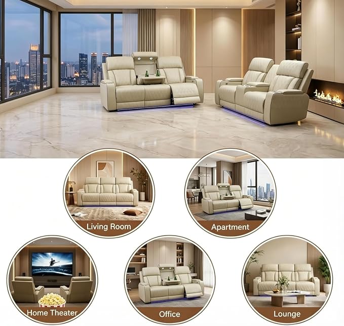 Power Recliner Sofa Set with LED Lights, Includes a Manual Loveseat and a 3 - Image 5