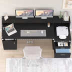 YOMILUVE Computer Desk with 3 Drawer & Storage Shelves, Home Office Desk with - Image 4