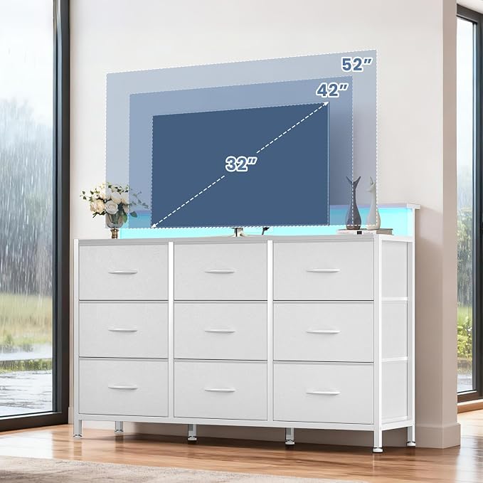 DUMOS TV Stand Dresser with 9 Fabric Drawers and Open Shelves, Entertainment - Image 2
