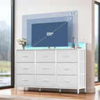 DUMOS TV Stand Dresser with 9 Fabric Drawers and Open Shelves, Entertainment - Image 2