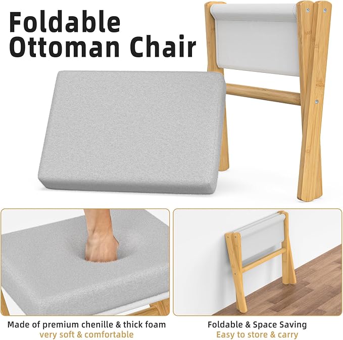 BAMBOOHOMIE Foldable Foot Stool Ottoman, Modern Foot Rest - Image 5