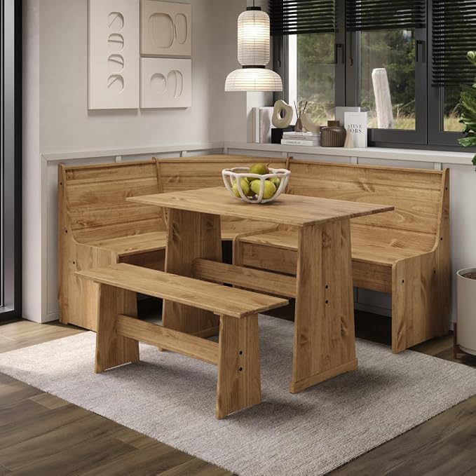Furniture Dash Solid Wood Corner Dining Set 64.8" W x 19.9" D x 33.4" H- by FurnitureDash