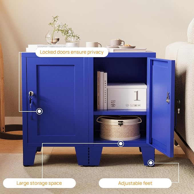 ALBAD Metal Nightstand with Lockable Cabinet, Compact Mini Locker Bedside Table - Image 5