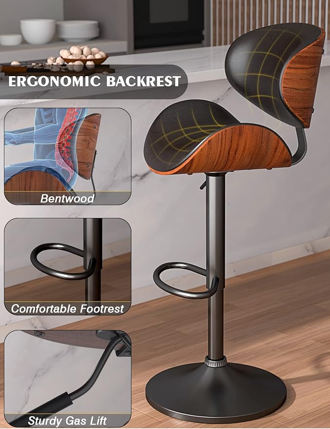 YaFiti Bar Stools Modern PU Leather Adjustable Swivel Barstools, Kitchen - Image 6