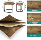 Smuxee Nesting Coffee Table Set of 2, 23.6" Round Coffee Table Rustic Wood Top - Image 2