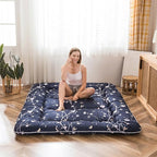 MAXYOYO Navy Floral Printed Japanese Floor Mattress Rustic Style Futon Mattress by MAXYOYO