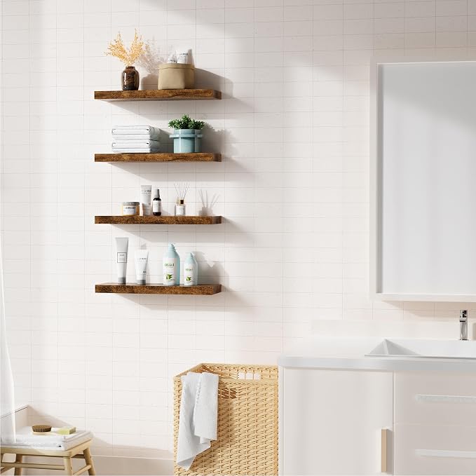 Bellsal Floating Shelves for Wall, Rustic Brown Wood Wall Shelf Set of 4 - Image 4