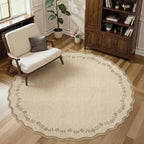 GarveeHome Round Rugs 4ft Scalloped Washable Small Circle Rug - Image 4