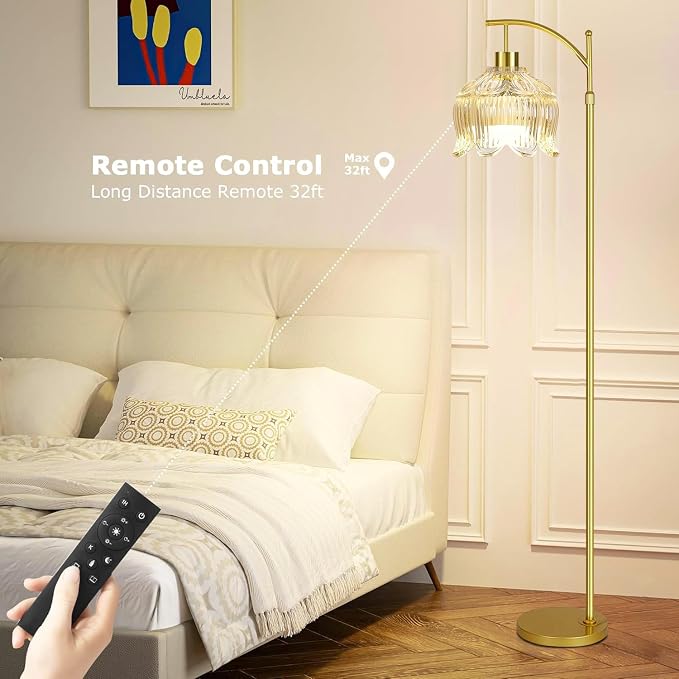 QIYIZM Flower Floor Lamp for Living Room, Glass Mid Century Modern Brass Tall - Image 3