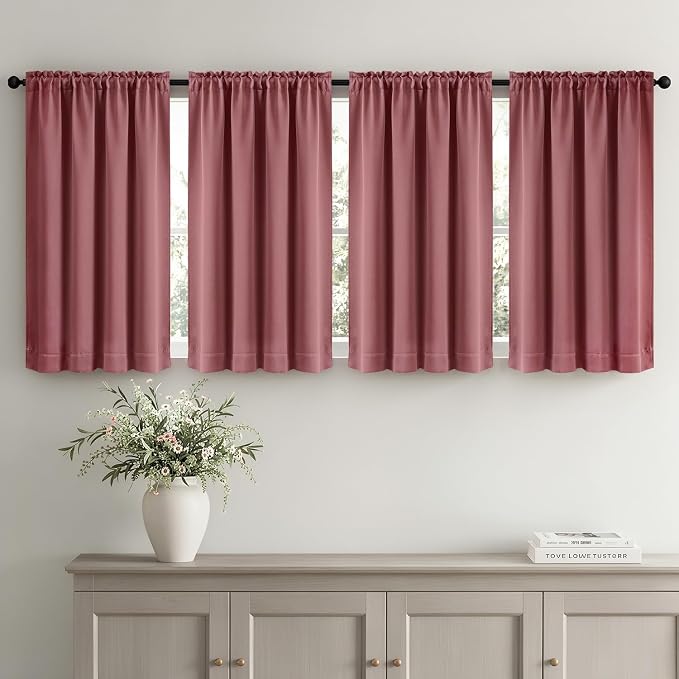 MIULEE 4-Panel 36 Inch Blackout Kitchen Tier Curtains Over Sink Dusty Rose | - Image 2