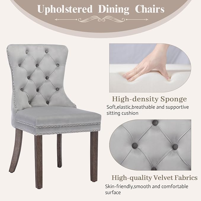 KCC Velvet Dining Chairs Set of 2, Upholstered High-end Tufted Dining Room Chair - Image 4