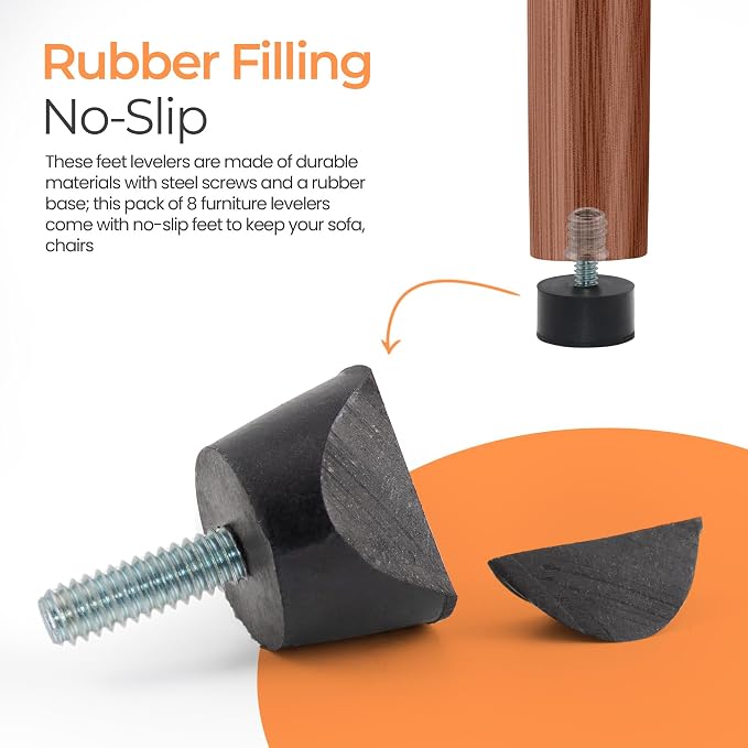 NEWBYTEK 1/4-20 Rubber Adjustable Furniture Leveler，8 Pack Leveling Feet Screws - Image 5