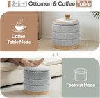 Round Storage Ottoman with Reversible Tray Lid, Folding Chenille Fabric - Image 5