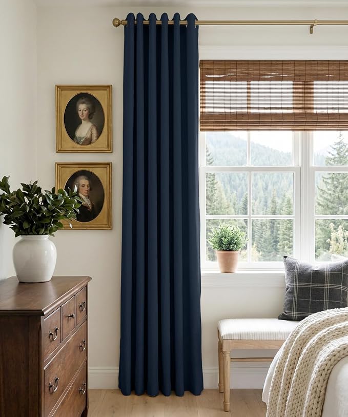 100% Blackout Linen Textured Curtains 96 Inch Long, Midnight Blue | 100% - Image 2