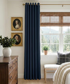 100% Blackout Linen Textured Curtains 72 Inch Long, Midnight Blue | 100% - Image 2