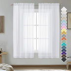 White Sheer Curtains 63 inch Length 2 Panels by OVZME