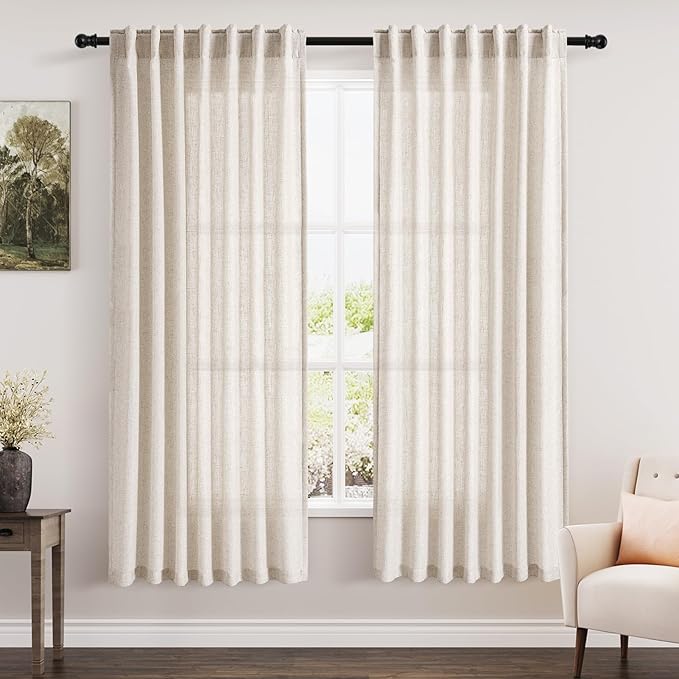 Beige Semi Sheer Linen Curtains 72 inch Length by Nanspring