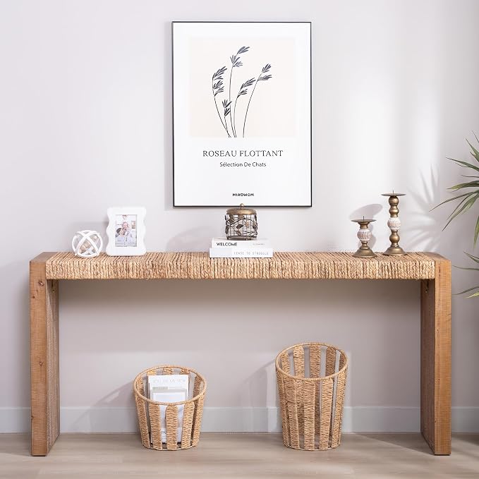 KEIKI 69" Seagrass Console Table, Handwoven Tabletop - Image 7
