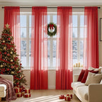 MIULEE Red Christmas Sheer Curtains 84 Inches Long 4 Panels 42 x 84 Inches | by MIULEE