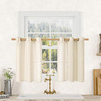Short Linen Window Curtains 30 Inches Long 2 Panels, 34 x 30 Inch | Beige by LAMIT