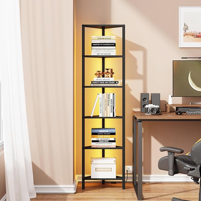 TUTOTAK Corner Shelf with LED Light, 6-Tier Corner Bookshelf - Image 4