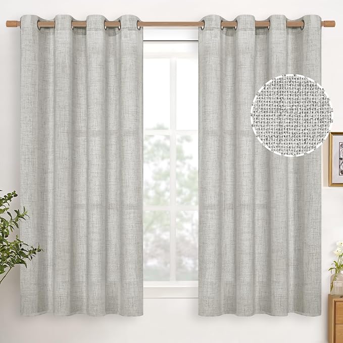 YoungsTex Linen Curtains 54 Inch Length Light Grey Textured Curtains by YoungsTex