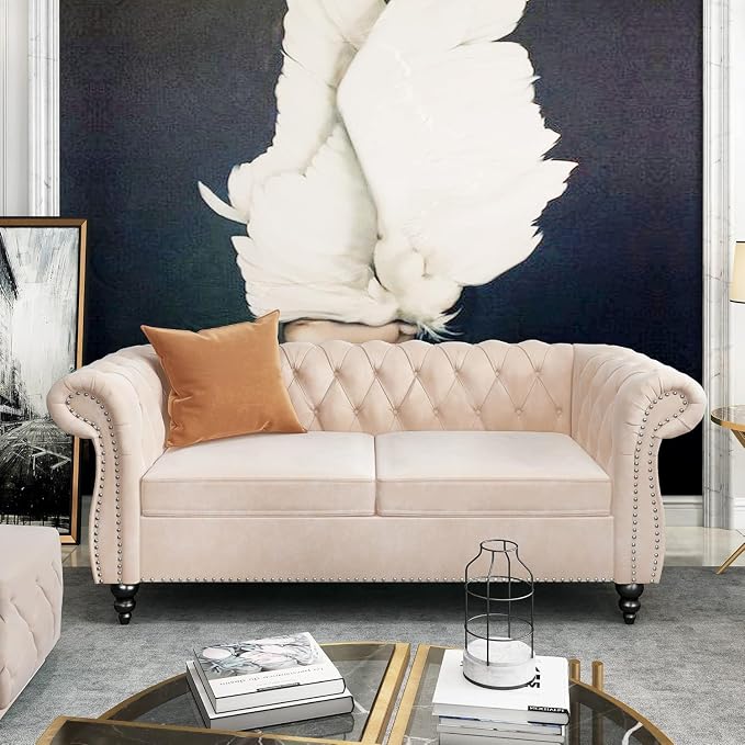 Mid-Century 2 Seater Sofa, Velvet Loveseat - Image 3