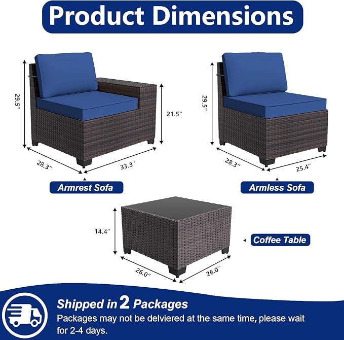 Outdoor Patio Furniture Set, 6 Pieces Outdoor Sectional Furniture High Backrest - Image 2