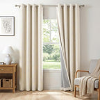 100% Blackout Linen Textured Curtains 90 Inch Long, Butter Cream | 100% by 100BlackoutShield