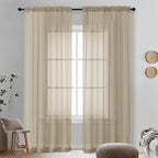 Taupe Sheer Curtains 90 Inches Long 2 Panels by OVZME