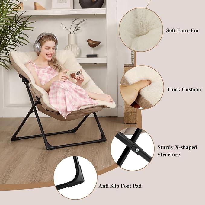 Comfy Saucer Chair for Adults, Soft Faux Fur Bedroom Chair - Image 6