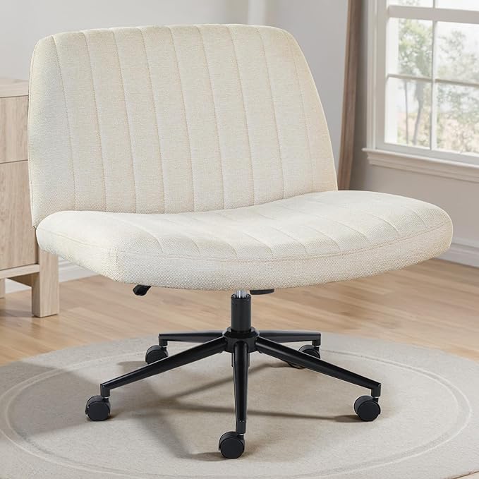 OLIXIS Criss Cross Chair with Wheels Wide Cross Legged Office Desk Vanity Chair by OLIXIS