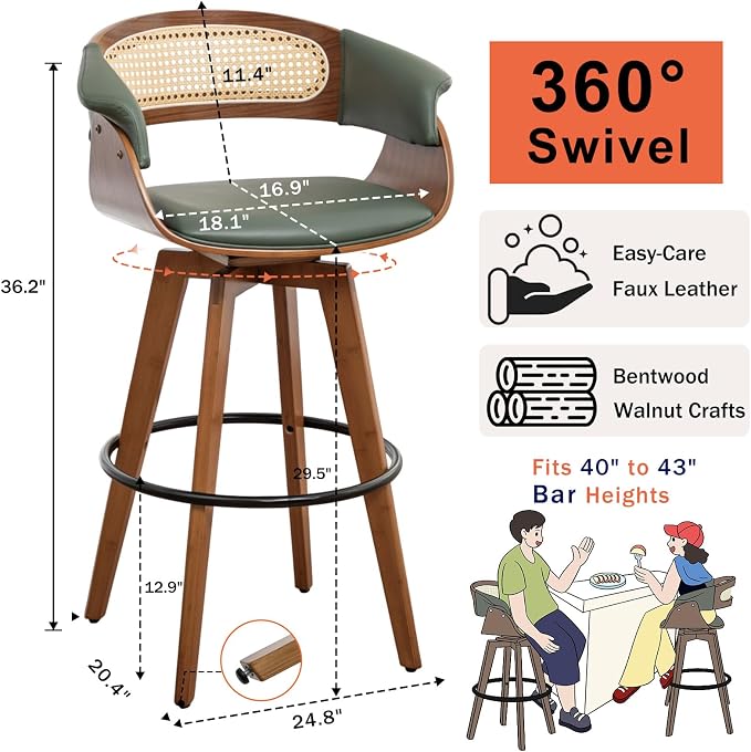 Set of 4 Rattan Swivel Bar Stools - Image 2