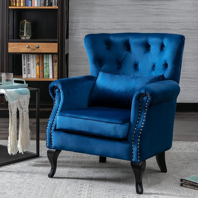 Mid-Century Accent Chair Modern Button Tufted Armchair Wingback Club Chair - Image 2