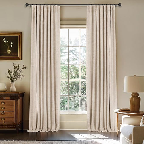 100% Blackout Curtains for Bedroom Oatmeal Linen Look Curtains 80 Inch Long | by INOVADAY