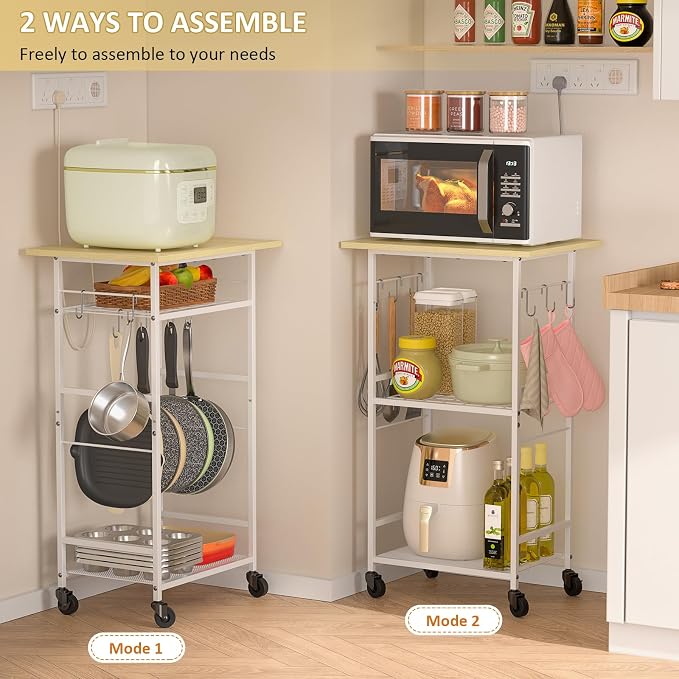 ThreeHio Rolling Kitchen Microwave Cart, 3 Tier Microwave Table Stand - Image 2