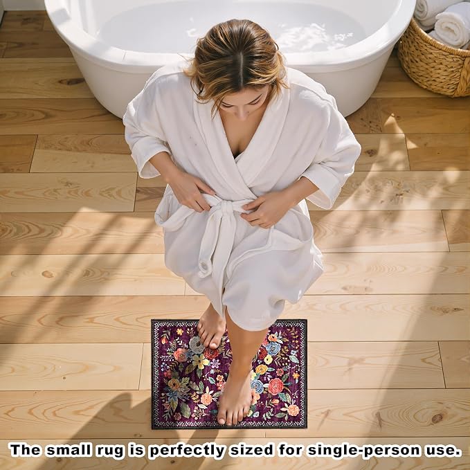 Purple Floral Entry Rug Small Door Mat 24x17Inch - Image 2