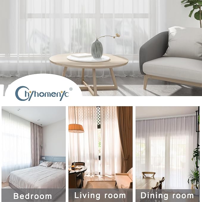 Chyhomenyc White Sheer Curtains 96 inches Long 2 Panels Set | Light Filtering - Image 6