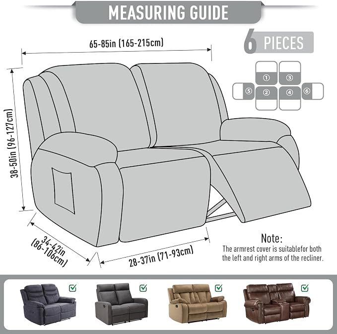 TAOCOCO Recliner Loveseat Slipcover, 6 Pieces Dual Recliner Sofa Covers - Image 4