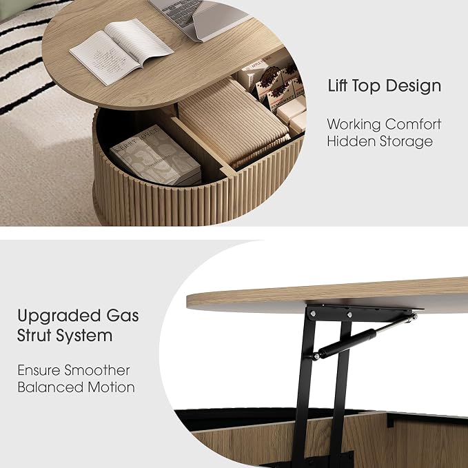 SULIVES Oval Coffee Table with Storage, Small Fluted Center Table - Image 5