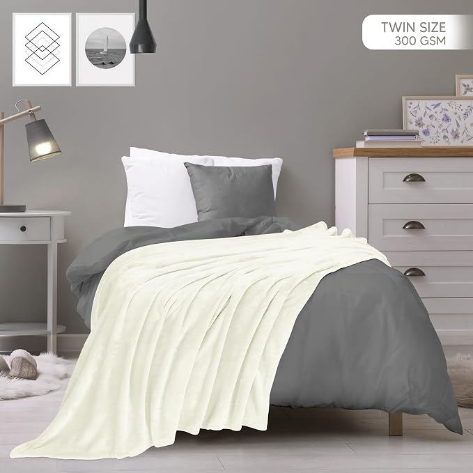 Utopia Bedding Ultra Soft Fleece Bed Blanket Twin Size Ivory | Microfiber Plush - Image 2